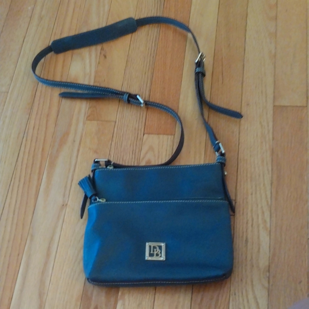 -Dooney & Burke navy safiano leather crossbody adjustable strap purse